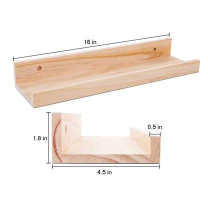 AZSKY Picture Ledge Shelf, Small Floating Shelves Set of 2, 16 Inches Nursery Book Shelves for Storage, Bookshelf Wall Mounted for Living Room Bedroom Decor Books Photo Frames,Natural