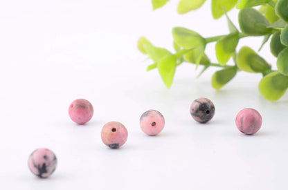 Natural Stone Beads 100pcs 8mm Black Stripe Rhodonite Round Real Stone Beading Loose Gemstone Hole 1mm DIY Charm Beads for Bracelet Necklace Earrings Jewelry Making (Black Stripe Rhodochrosite, 8mm)