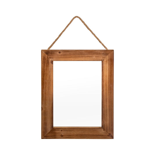OKSQW Farmhouse Wall Mirror Brown Rectangle Rustic Wood Mirror 16 X 12 Inch Decorative Wood Frame with Mirror and Hanging Hemp Rope, Hanging Mirror for Bathroom Bedroom, Entryway, Dresser Wall Mirror