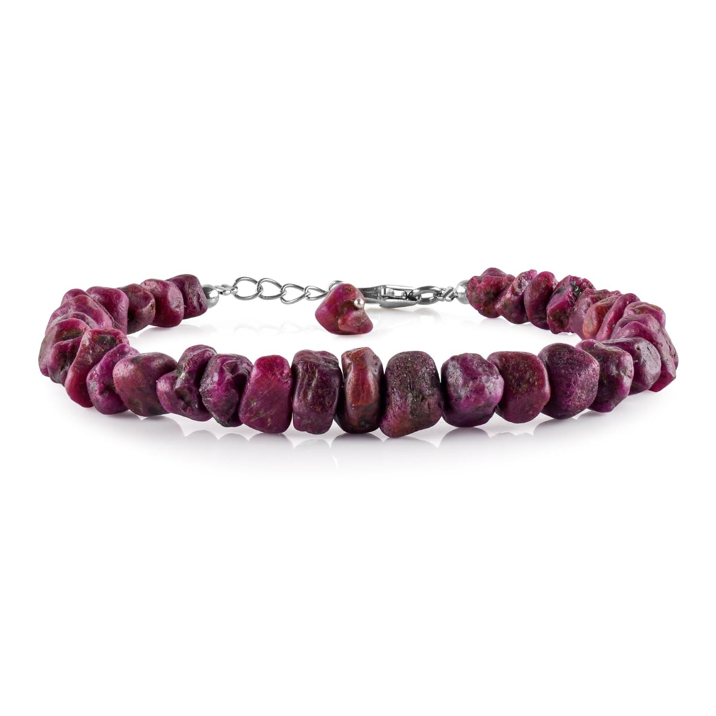 InfinityGemsArt Raw Ruby Bracelets For Women, July Birthstone Jewelry, Natural Gemstones Rough Dainty Bracelet Energy Crystals Rhodium Plated 925 Sterling Silver Chain 8 inch