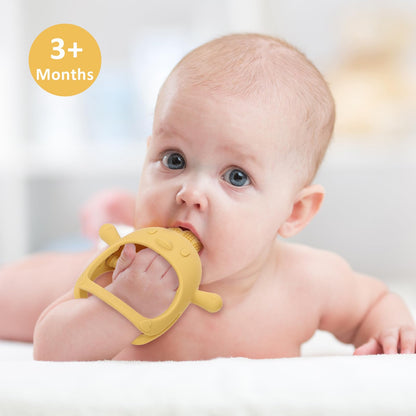 Socub 3 Pack Silicone Baby Teether Toys for Infants 3+ Months, BPA Free Anti-Drop Silicone Mitten Teething Toy for Soothing Sore Gums, Baby Chew Toys for Sucking Needs, Rose Pink,Dark Pink,Beige