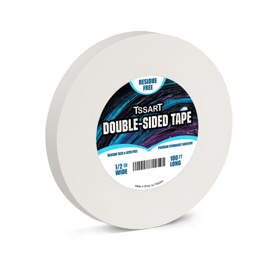 TSSART Ultra-Thin Permanent Double-Sided Tape - Double Sided Adhesive Sticky Tape for Arts, Crafts, Photography, Scrapbooking, Tear-by-Hand, Paper Backing - Acid Free 1/2Inch Wide 180FT Long