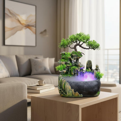 Rockery Stream Tabletop Fountain, Zen Meditation Indoor Waterfall Feature with Automatic Pump and Switch, Desktop Fountain for Home Office Bedroom Decoration (A)