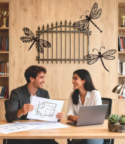 Large 14.56" Dragonflies Metal Wall Decor - 3 Pack Rust-Proof Garden Art Dragonfly Wall Hanging Sculpture for Outdoor & Indoor Yard Fence Outside Decorations - Insects Gift for Women & Nature Lovers