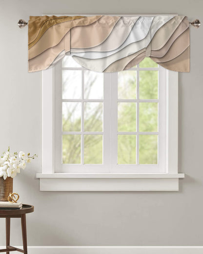 Brown Ombre Tie Up Valance Curtain for Kithchen Windows Brown and White Gradient Modern Abstract Geometric Adjustable Ties Valance Tier Curtain Rod Pocket Valances for Bedroom/Living Room, 54x18in