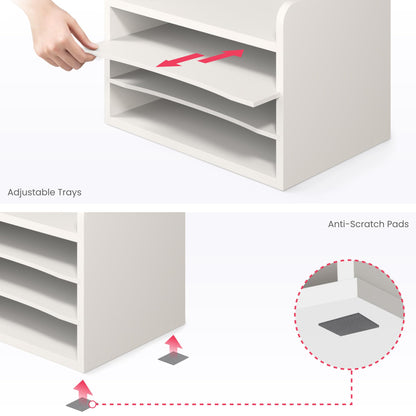 Ballucci File Organizer, 4-Tier Office Desk Organizer, Open Top Wood Paper Organizer for Classroom, Mail Sorter Paper Tray with Adjustable Storage Shelves, White