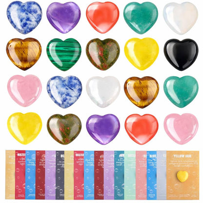 UU UNIHOM 24 Pcs Crystals Heart Healing Stones for Valentines Day Party Gift Crystal Heart Shaped Rocks Gemstones with Greeting Cards for Meditation Balancing Chakra Reiki Spiritual Christmas Gifts
