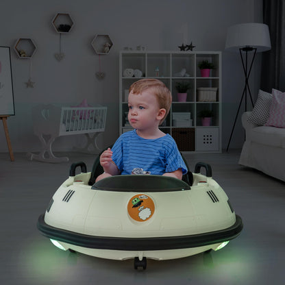 Ride On Bumper Car, 12V Electric Toddlers Car with Remote Control, Safety Belt, Music, Flashing Lights, 360 Degree Spin, Bumper Car for Toddlers,Kids,White