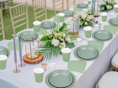 TWOWYHI 200PCS Party Supplies Paper Plates Set for Party with 50Guests 7"and 9" Disposable Plates Napkins Cups for Birthday Bridal Shower Wedding Parties Sage Green