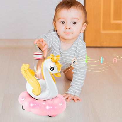 lonfypeng Baby Swan Musical Crawling Toy with Lights, Sounds, Blowing Ball, Infant Sensory Toys, Birthday Gifts for Kids Boy Girl 3 4 5 6 7 8 Years
