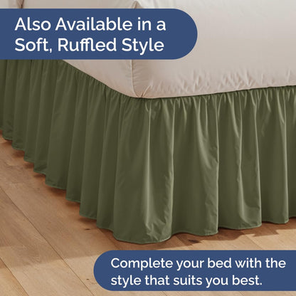 Pleated Bed Skirt Queen Size - 3 Sided Pleated Bed Skirt Queen - Ultra-Soft, Easy Fit with 12 Inch Tailored Drop - Hotel Quality, Wrinkle & Fade Resistant - For Women, Men, Kids and Teens - Sage Green