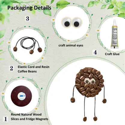 DIY Craft Kit-Eco-Friendly Coffee Bean Cartoon Fridge Magnets - Handmade Wooden Magnetic Decor for Coffee Nooks, Home & Café (Adult-Oriented)