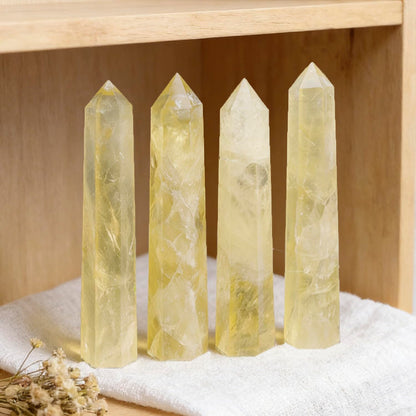 Natural Citrine Crystals Point Wand Reiki Healing Stone Rose Quartz Crystal Pillars for Crystal Collectors and Reiki Energy Balance(5.9inch Wand Citrine)