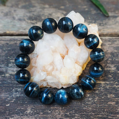 TaHLga Blue Tigers Eye Mens Bracelet 16MM | Fits for About 8" XLarge Wrist | Natural Solar Plexus Chakra Gemstones | Bring Luck Wealth Courage | Protection from Evil | Gift