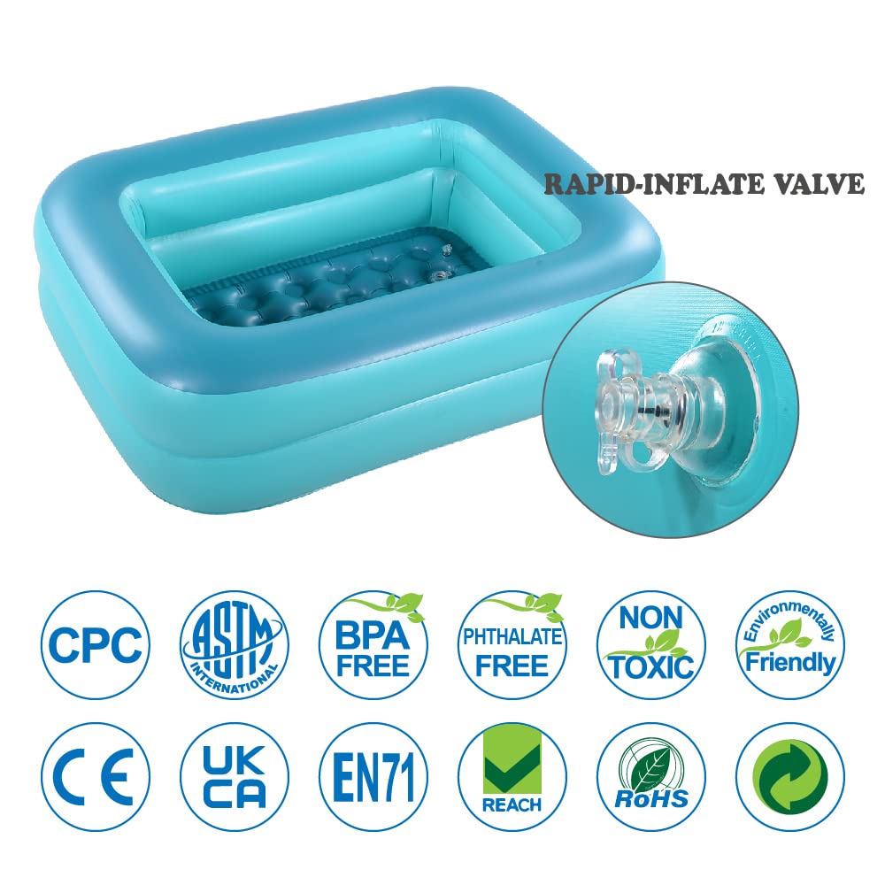 HIWENA Kiddie Pool, 45x35x14inch Green Inflatable Kids Swimming Pool with Fast Valve, Repair Patch & Drain Plug, Summer Water Fun Bathtub & Ball Pit for Kids