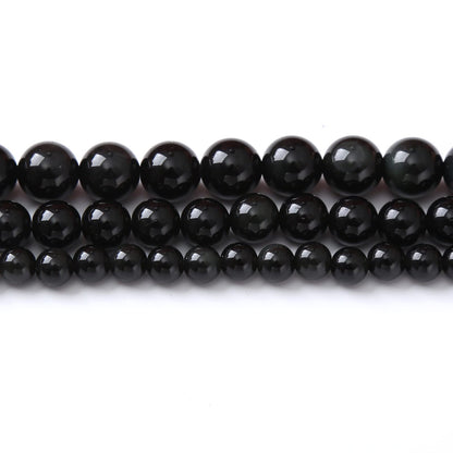 10MM Black Obsidian Round Loose Beads Natural Gem Beads Crystal Energy Stone Beads for Jewelry Making DIY Bracelet Necklace
