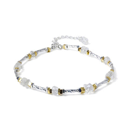 TAGREVO Natural Moonstone Crystal Faceted Flat Round Bead Bracelet, Gold & Silver Spacer Jewelry for Women, Handmade Sparkling Gemstone Gift for Office & Daily Wear