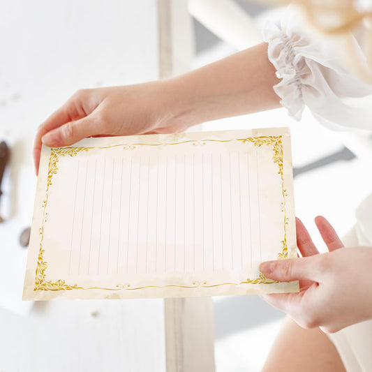 Whaline 60 Vintage Stationery Paper Set Gold Border Letter Writing Paper with Envelopes for Greeting Card Invitation Office Printing, 8.5 x 11 Inch