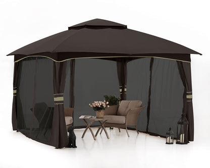 ABCCANOPY 10x12 Outdoor Gazebo - Patio Gazebo with Mosquito Netting, Outdoor Canopies for Shade and Rain for Lawn, Garden, Backyard & Deck (Brown)