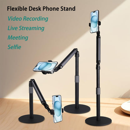 Hocoder Heavy Duty Overhead Phone Stand for Desk Video Recording for iPhone Holder, with Extension Arm, 360° Swivel, for Filming, Meeting, Cooking, Painting and Crafting