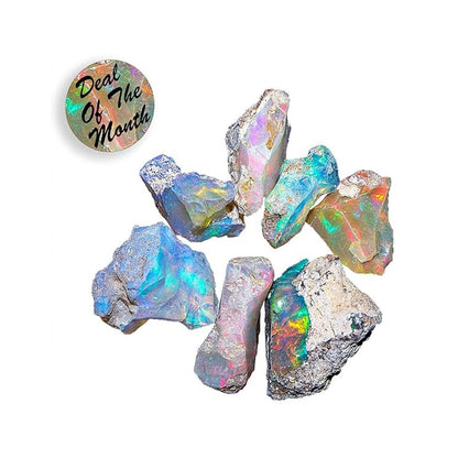 Natural 50+ Cts AAAA+ Raw Ethiopian Opal Rough Gemstones Lot Multi Fire Welo Opal Stones for Tumbling & Jewelry Making Supplies Healing Crystals Gems Rocks Loose Gemstones