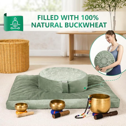 Hihealer Meditation Cushion, Traditional Tibetan Meditation Pillow Velvet Cover - Large Floor Cushion Seating for Adults - Yoga Buckwheat Bolster for Women、Moms