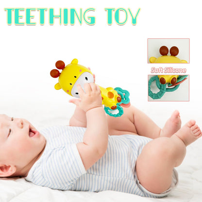 WHNKFB Bright Yellow Giraffe Baby Musical Rattle Toy - Light-Up Teether & Sensory Chew, BPA-Free Soft Rubber, Baby Shower & 1st Birthday Gift for 6-18 Months 1+ Year Old