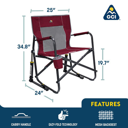 GCI Outdoor Freestyle Rocker Camping Chair | Portable Folding Rocking Chair with Solid, Durable Armrests, Drink Holder & Comfortable Backrest — Grey