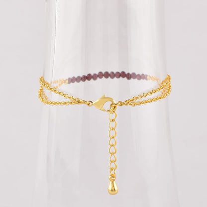 InfinityGemsArt Garnet Bracelets for Women, Natural January Birthstone, Minimalist Beaded Red Stone, Chakra Crystals Gemstones Lightweight Jewelry, 14K Gold Plated 8 Inch Adjustable Chain, Christmas Gifts For Her