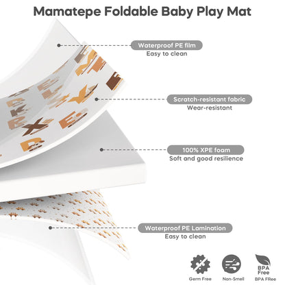 Foldable Baby Play Mat, 65" X 50" Waterproof Double-Sided Cushioned Activity Play Mat, Soft Lightweight Foam Playmat with Fold-Up Sides, Non Slip Crawling & Playing for Infants and Toddler, Alphabet