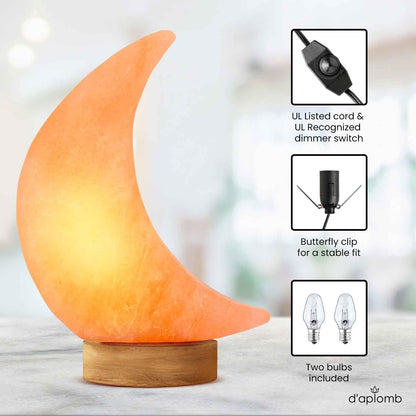 d'aplomb 100% Authentic Natural Himalayan Salt Lamp;Hand Carved Moon Pink Crystal Rock Salt from Himalayan Mountains; Dimmer Cord; 5 lbs