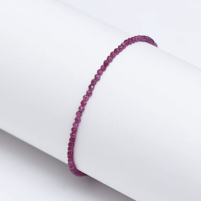 Gempires Handmade Ruby Gemstone Beaded Bracelet for Women | 2.4–2.5 mm Faceted Natural Stone | Adjustable 7+1 Inch Silver Plated Chain | Dainty Minimalist Stacking Jewelry | July Birthstone Gift