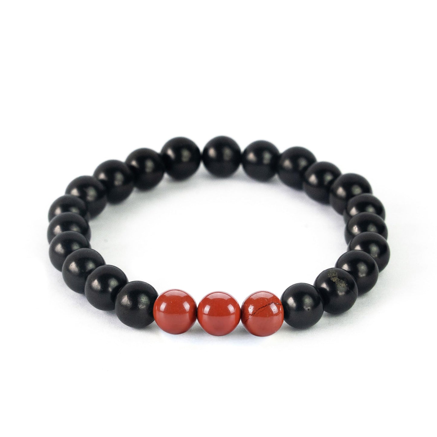 Karelian Heritage Black Shungite Beaded Bracelet, 8mm Handmade Stretchy Unisex, Crystal Healing Authentic Stone, Spiritual Chakra Balance Jewelry (Shungite & Red Jasper)