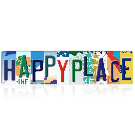 Happy Place Metal Tin Sign - 4x16 Inch Vintage Home Decor for Living Room, Patio & Kitchen - Rustic Metal Wall Art for Indoor & Outdoor