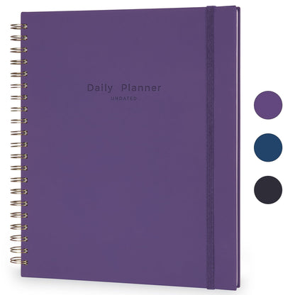AuroPlanner Undated Daily Planner To Do List Hourly Schedule 2027 2026 2025 Calendar & Holiday Habit Tracker 180 Pages Letter Size 8.5" x 11" Sheets Hardcover Spiral Bound Notebook (Purple Indigo)