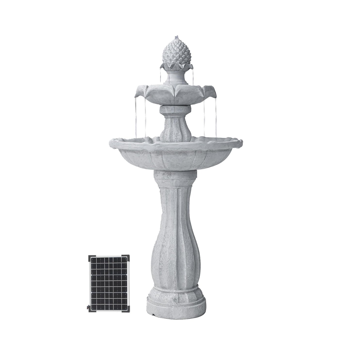 XBrand 44" Tall White Fiberglass/Resin 2-Tiered Solar Water Fountain w/Solar Panel and Auto-Shut Off Pump for Home Garden Yard Decor