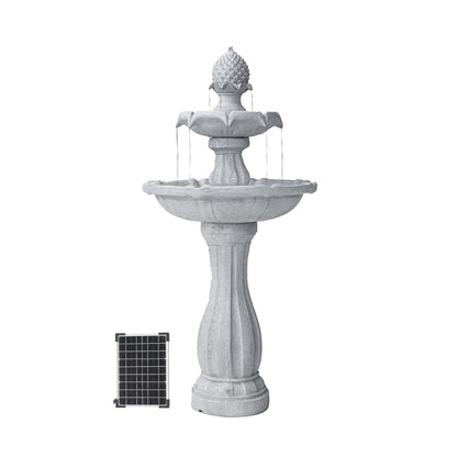 XBrand 44" Tall White Fiberglass/Resin 2-Tiered Solar Water Fountain w/Solar Panel and Auto-Shut Off Pump for Home Garden Yard Decor