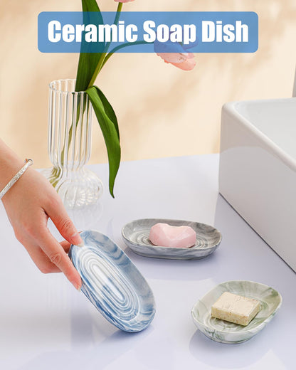 AIMAIAIMAI Blue Ceramic Soap Dish, Marble Pattern Bar Soap Holder - Elegant Hostess Gift, Housewarming Gift for New Home, Decorative Soap Tray for Bathroom, Kitchen