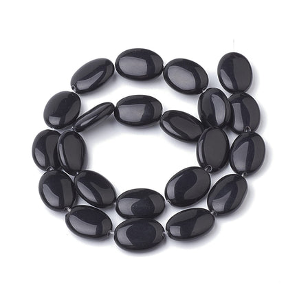 Fashewelry 20pcs Natural Black Stone Beads Flat Oval Healing Crystal Loose Gemstone Beads 18~18.5x13mm for Jewelry Necklace Bracelet Earring Craft, 15.7 Inch