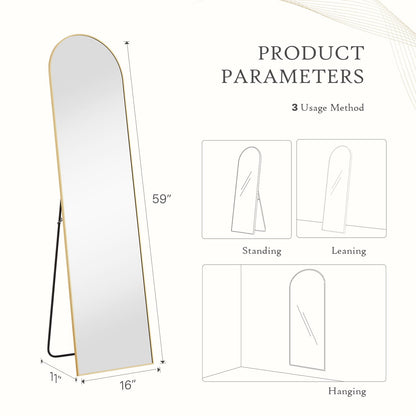 Arched Mirror Full Length, Upgraded 16"x59" Body Wall Mirrors with Shatter-Proof Glass, Floor Standing, Hanging or Leaning, Tall Arch Mirror with Stand Aluminum Alloy Frame for Bedroom Cloakroom