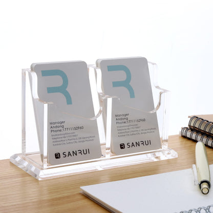 SANRUI Vertical Business Card Holder - Acrylic Clear Desktop Display Stand for Office, Home & Exhibition - Sleek Design, Durable, Easy Access,Professional Card Storage, 2 Slots