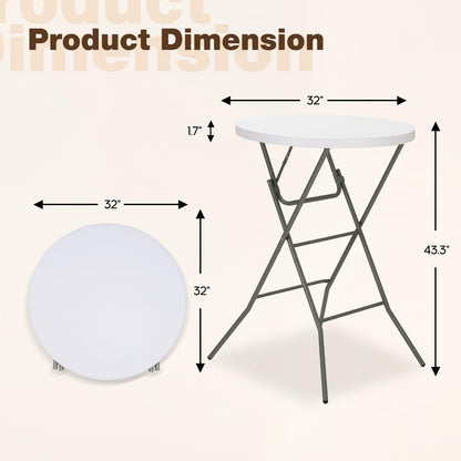 GlowitLian 32" Round Folding Table, Portable Bar Height Folding Table with Detachable Legs, Round Foldable Table with HDPE Top for Standing Parties, Balcony, Event, Indoor Outdoor Use (White, 1 Pack)