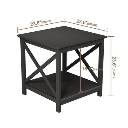 ChooChoo End Tables Set of 2, 24 Inch End Table with 2-Tier Storage Shelf, Side Table for Living Room, Wood Nightstand for Bedroom, Office, Painted Surface, Black