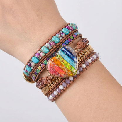 YGLINE Handmade Leather Wraps Bracelet Beads Yoga Bracelets Gemstone Healing Bracelets