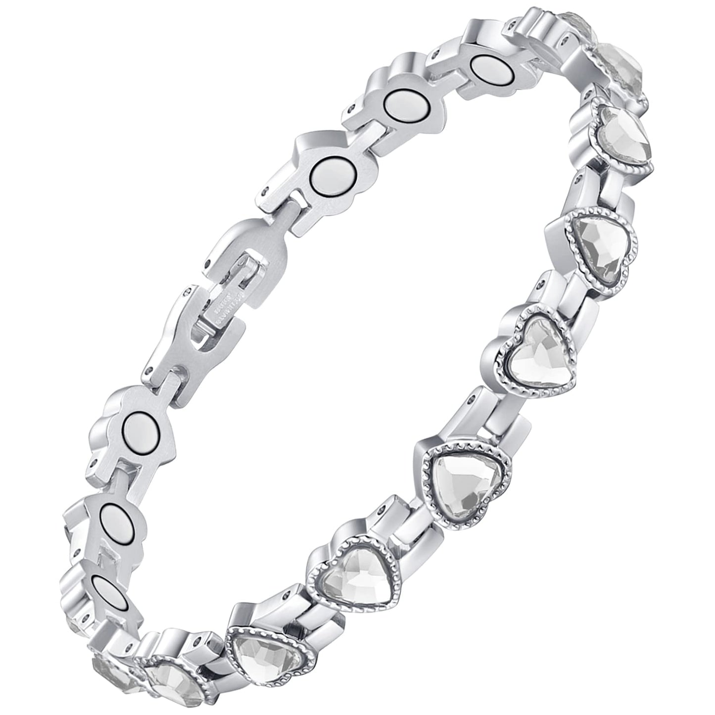 Feraco Magnetic Bracelet for Women Titanium Steel Magnetic Bracelet with Neodymium Magnets & Sparkling Crystals, Christmas Jewelry Gifts (Silver)