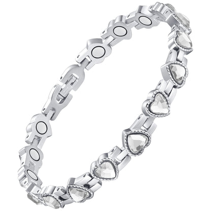 Feraco Magnetic Bracelet for Women Titanium Steel Magnetic Bracelet with Neodymium Magnets & Sparkling Crystals, Christmas Jewelry Gifts (Silver)