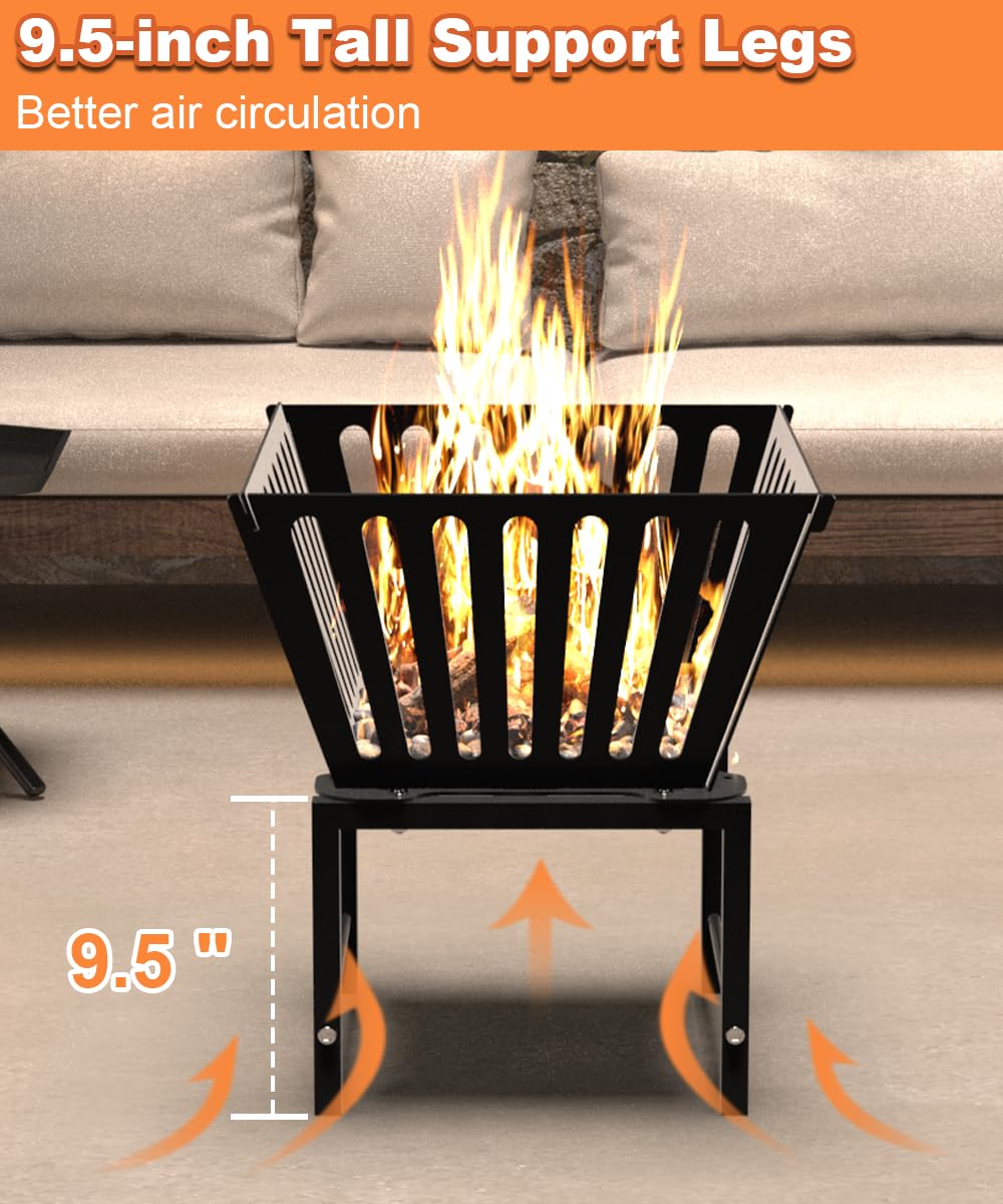 Mondazie Outdoor Fire Pit — 17 Inch Portable with Storage Bag for Camping, Patio Heating, Picnic and BBQ, Trapezoid Vertical Hollow, Black