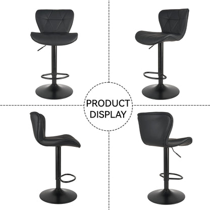 Nalupatio Modern Bar Stools Set of 2, Adjustable Faux Leather Upholstered Swivel Bar Stools, Counter Height Bar Chairs with Back for Kitchen Island, Black