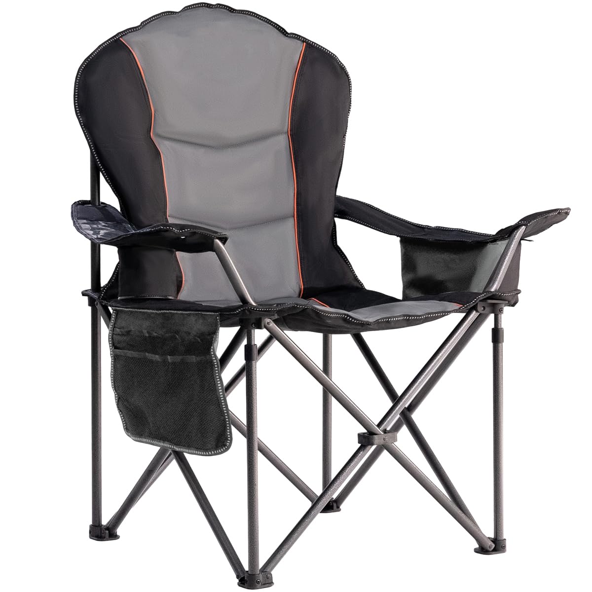 Foristrail Large Camping Chair with Side Table Heavy Duty 500LBS - Folding Outdoor Chair with Cooler Bag (Black & Gray, 1 PCS)