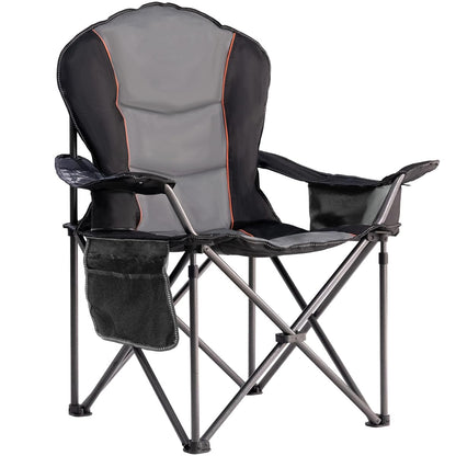 Foristrail Large Camping Chair with Side Table Heavy Duty 500LBS - Folding Outdoor Chair with Cooler Bag (Black & Gray, 1 PCS)